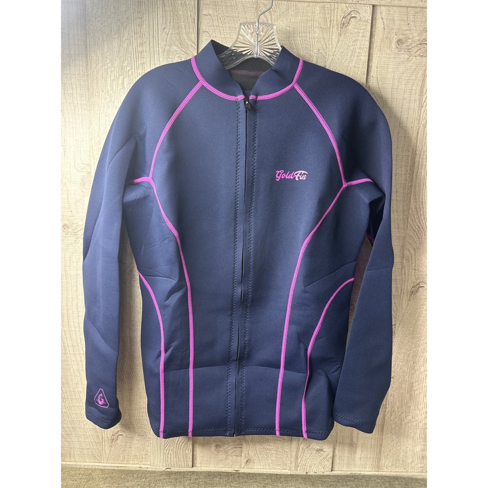 GoldFin Womens 2XL Wetsuit Jacket Blue Pink 2mm Neoprene Scuba Top Zip Front